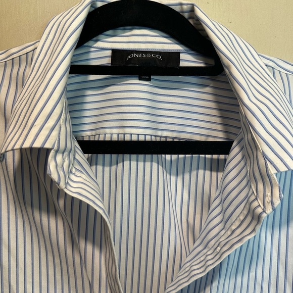 Jones New York Blue Striped Blouse Classic Cotton Top - Picture 2 of 4